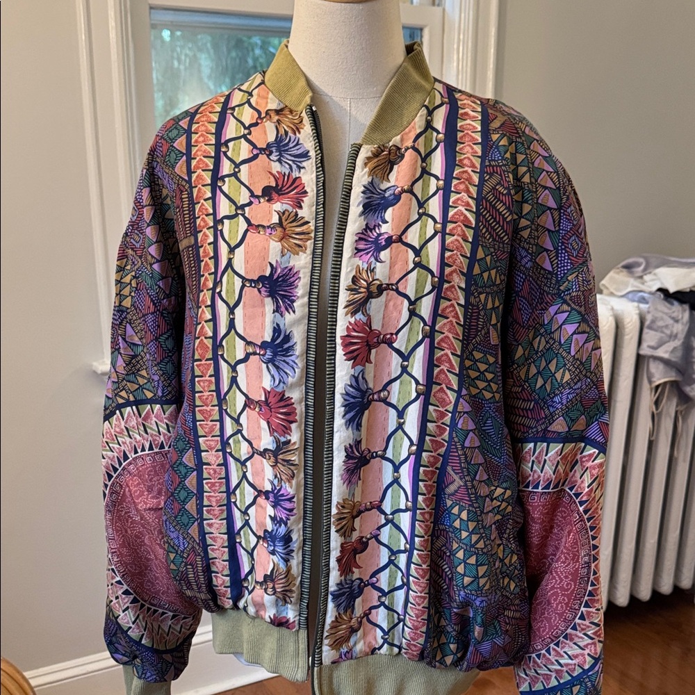 Vintage Silk Club Geometric Women's silk Bomber Jacket